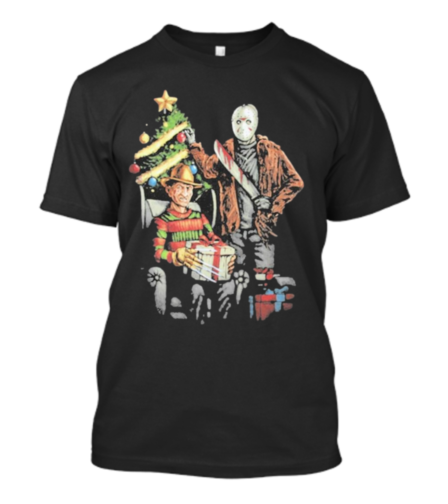 Jason Voorhees Freddy Krueger Christmas Horror Icons Holiday Scene T-Shirt