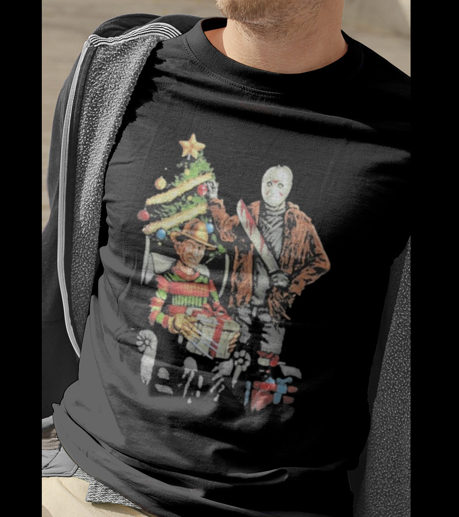 Jason Voorhees Freddy Krueger Christmas Horror Icons Holiday Scene T-Shirt