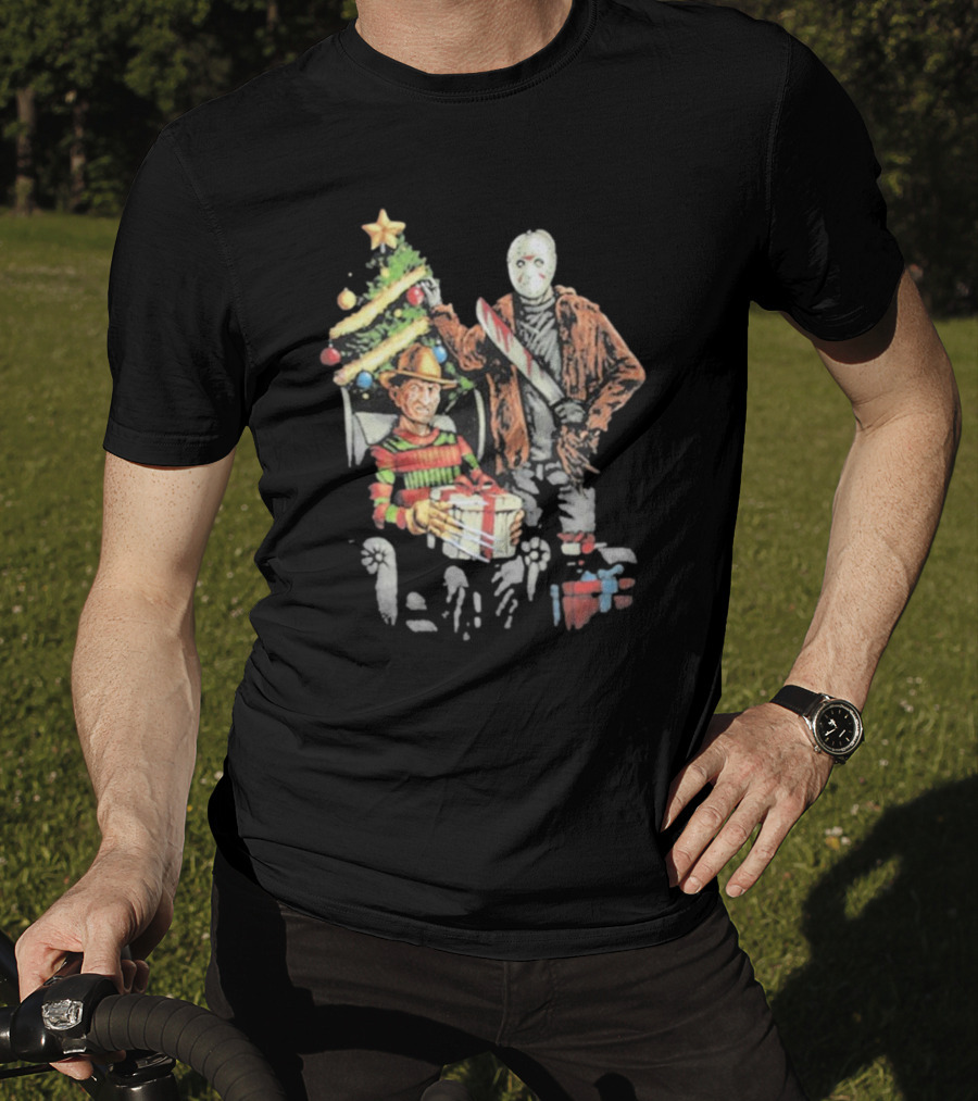 Jason Voorhees Freddy Krueger Christmas Horror Icons Holiday Scene T-Shirt