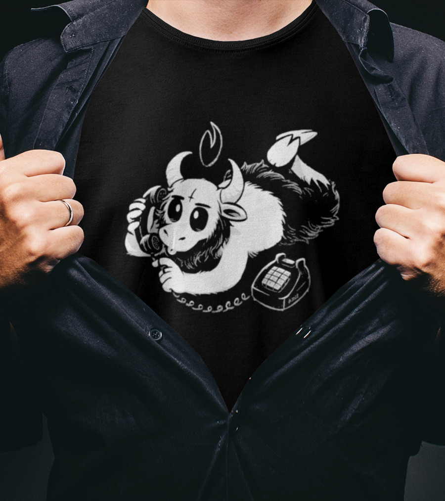 Belzebubs Satan Calls Gothic Cartoon Sheep On Phone T-Shirt