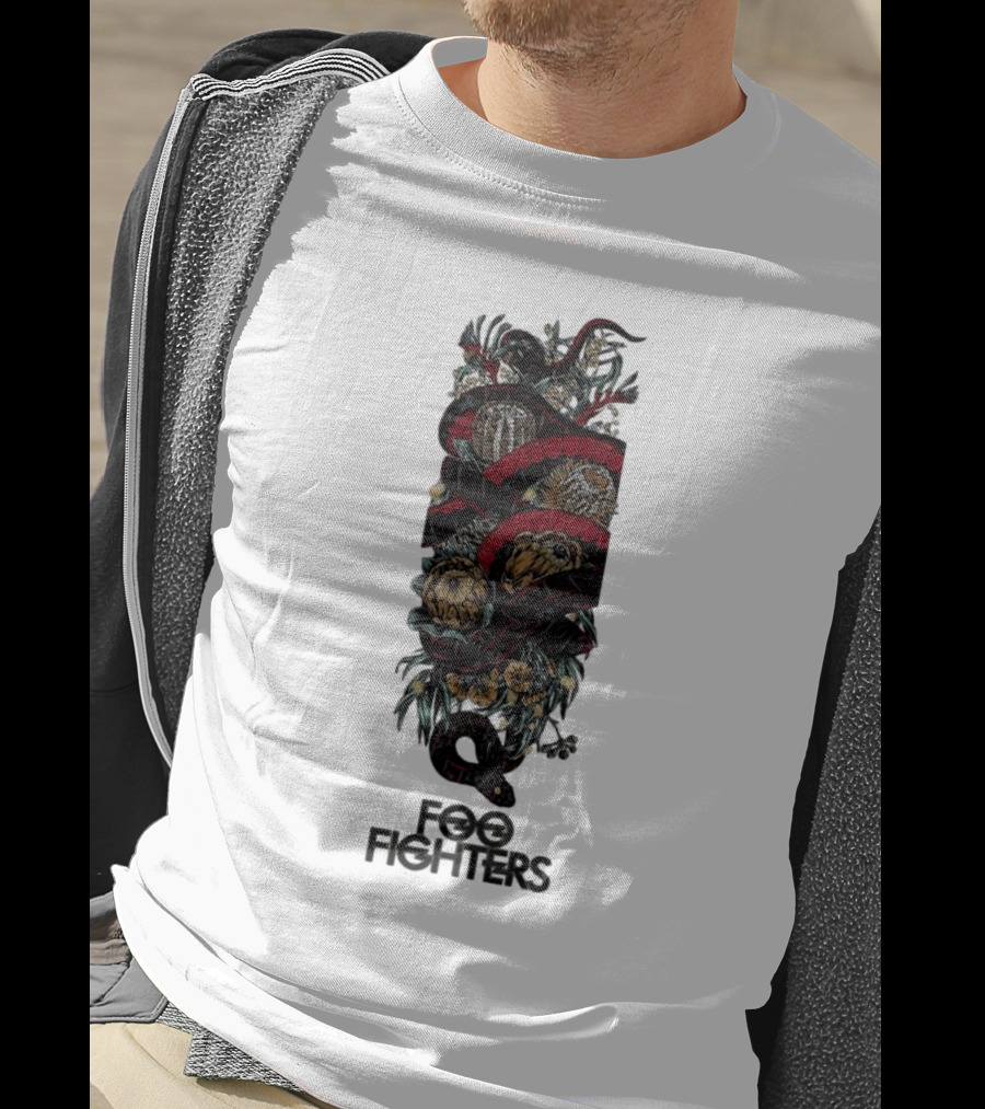 Foo Fighters Floral And Snake Imagery Dark T-Shirt