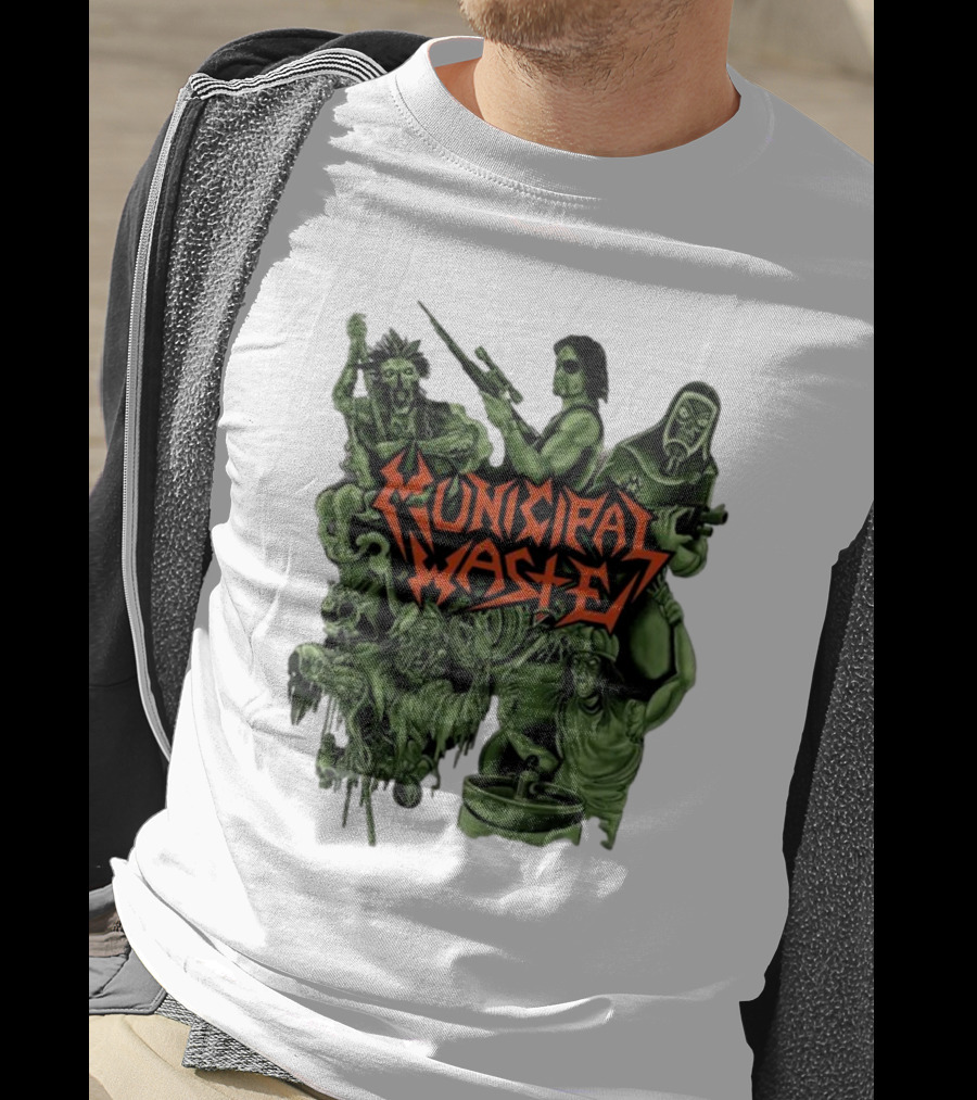 Municipal Waste Zombie Collage With Gas Masks And Weapons T-Shirt