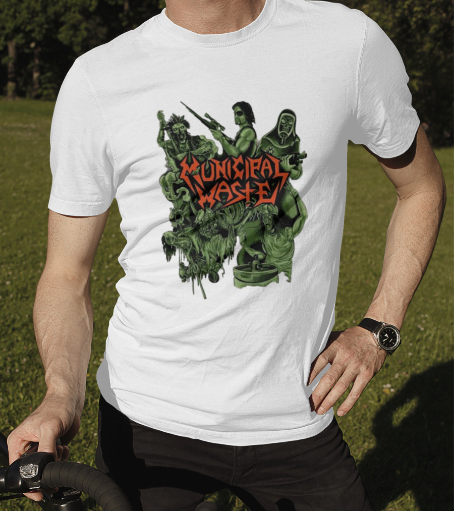 Municipal Waste Zombie Collage With Gas Masks And Weapons T-Shirt