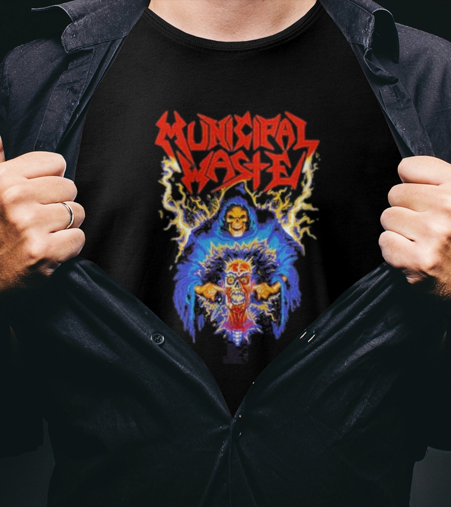 Municipal Waste Wet Willy Grim Reaper Electric Skull T-Shirt