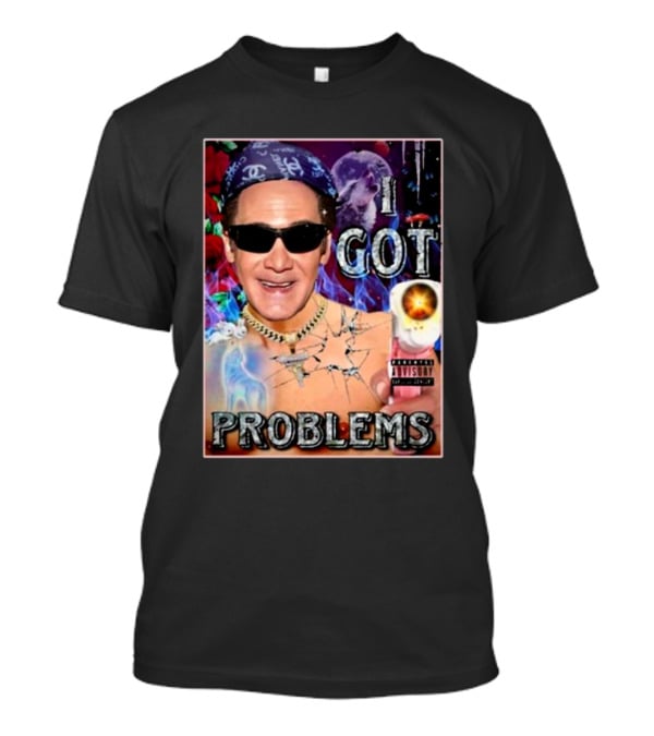 The Jersey Outlaw I Got Problems Colorful Portrait With Sunglasses And Explosive Background T-Shirt