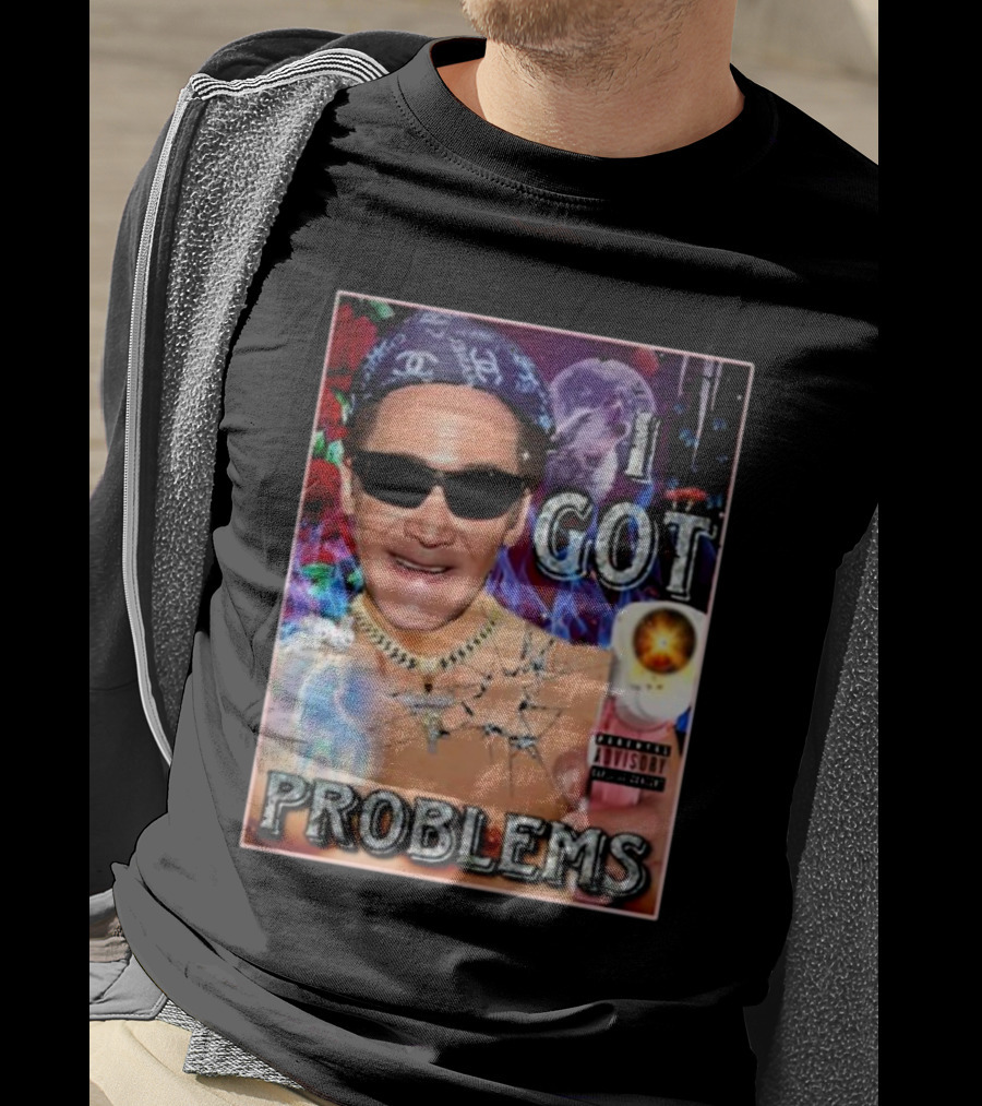 The Jersey Outlaw I Got Problems Colorful Portrait With Sunglasses And Explosive Background T-Shirt