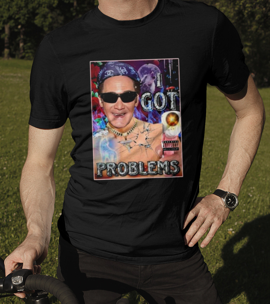 The Jersey Outlaw I Got Problems Colorful Portrait With Sunglasses And Explosive Background T-Shirt