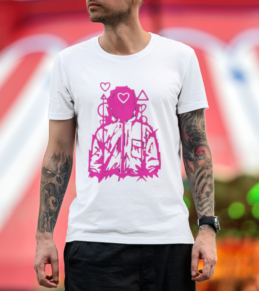 Squid Game Pink Hooded Circle Heart Triangle Symbols T-Shirt
