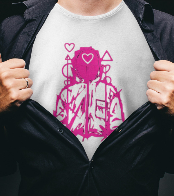 Squid Game Pink Hooded Circle Heart Triangle Symbols T-Shirt