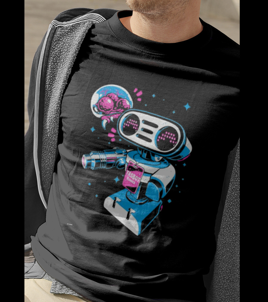 Tasbeam Tasbot Runner Robot With Alien Planet And Retro Sci-Fi Elements T-Shirt