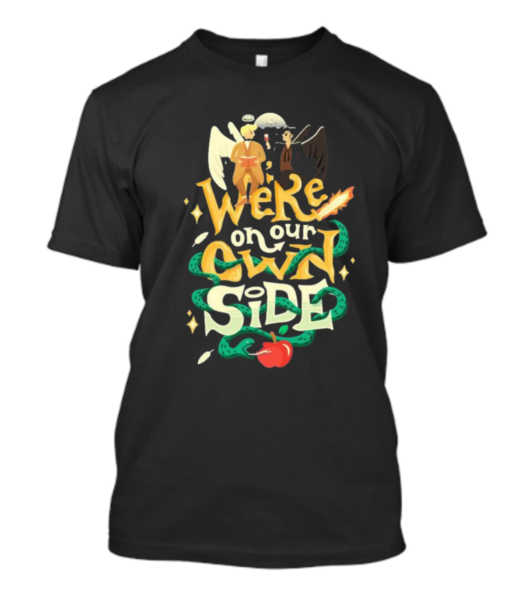 We're On Our Own Side Angel Demon Apple Serpent T-Shirt