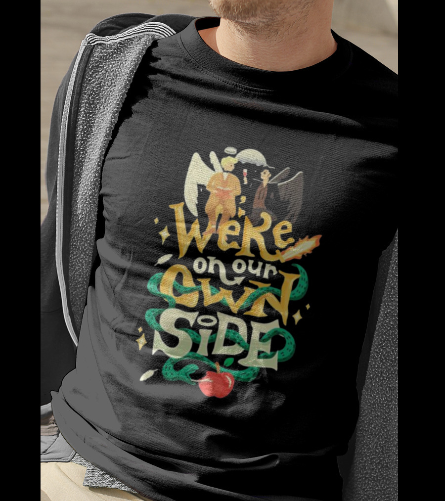 We're On Our Own Side Angel Demon Apple Serpent T-Shirt