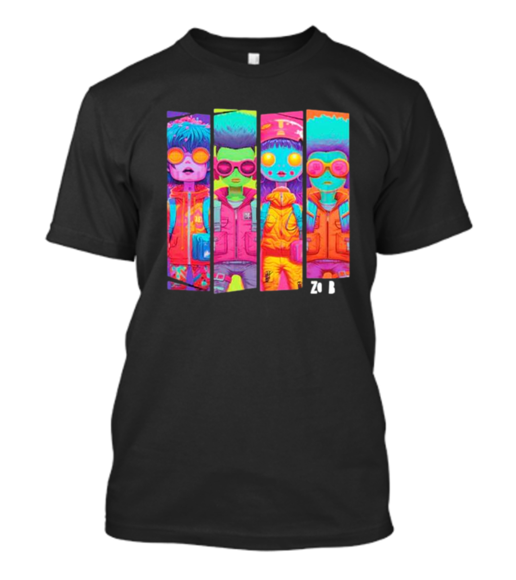 Zombie Quad Neon Colorful Character Stripes ZO B T-Shirt