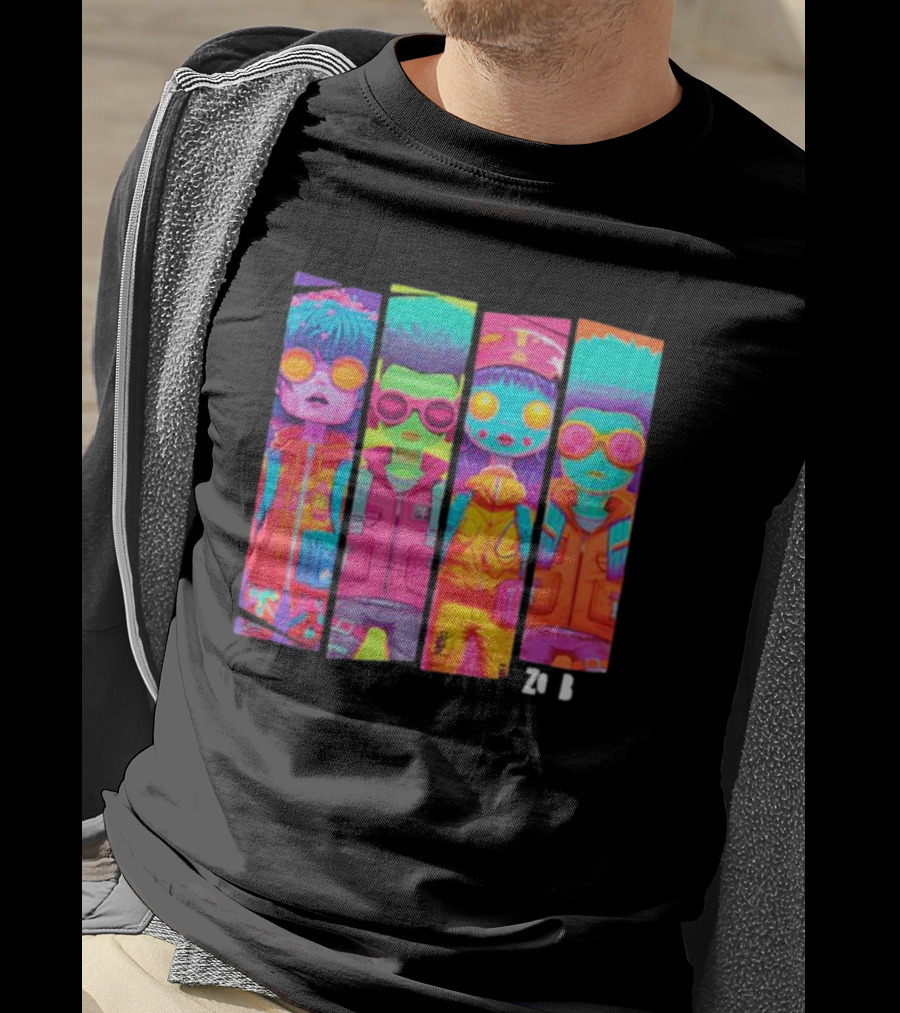 Zombie Quad Neon Colorful Character Stripes ZO B T-Shirt