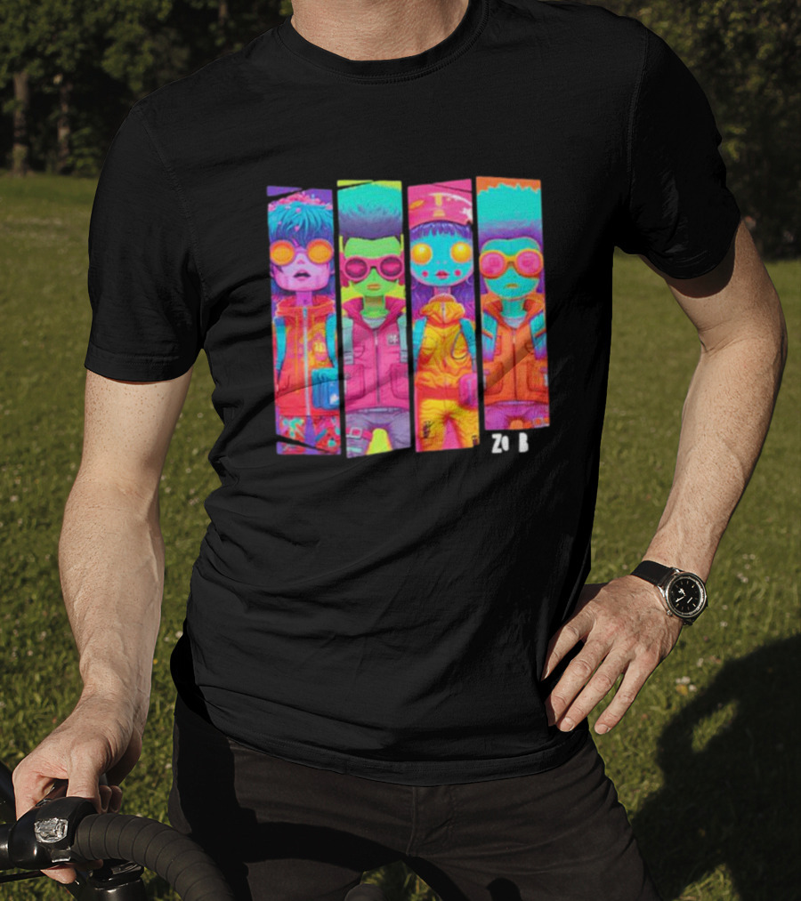 Zombie Quad Neon Colorful Character Stripes ZO B T-Shirt
