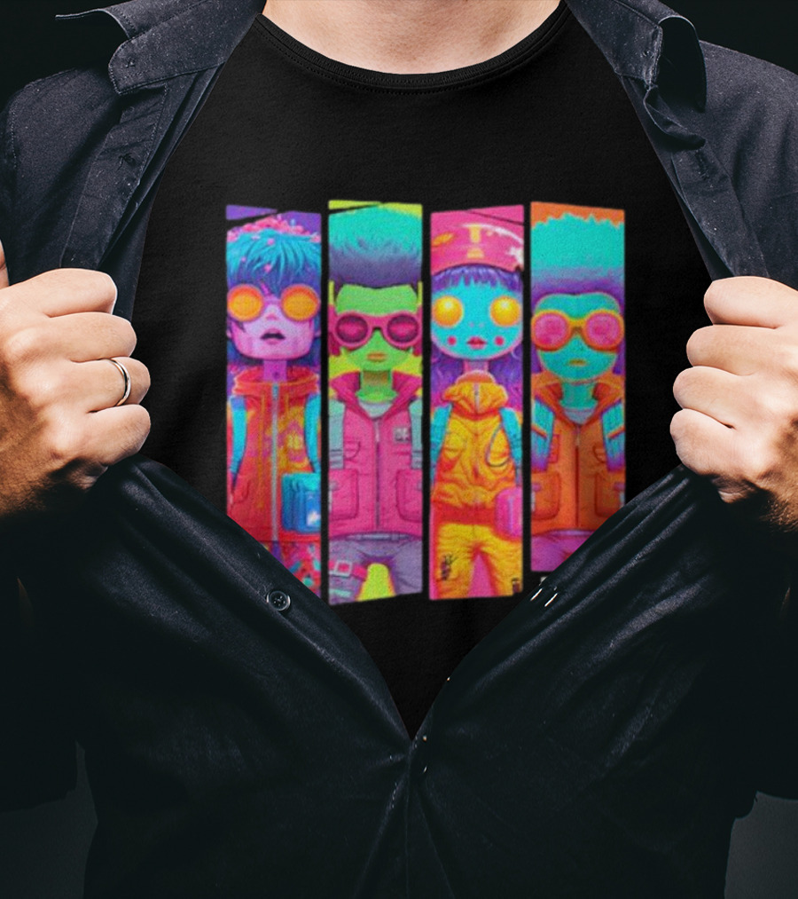 Zombie Quad Neon Colorful Character Stripes ZO B T-Shirt