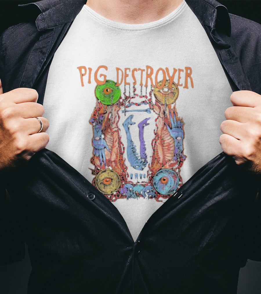 Pig Destroyer Colorful Surreal Horror Artwork With Multiple Eyes T-Shirt