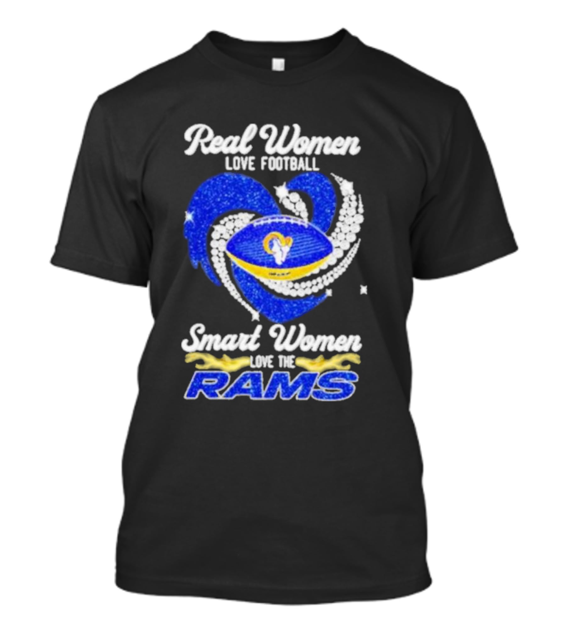 Real Women Love Football Smart Women Love The Rams Diamond Heart T-Shirt
