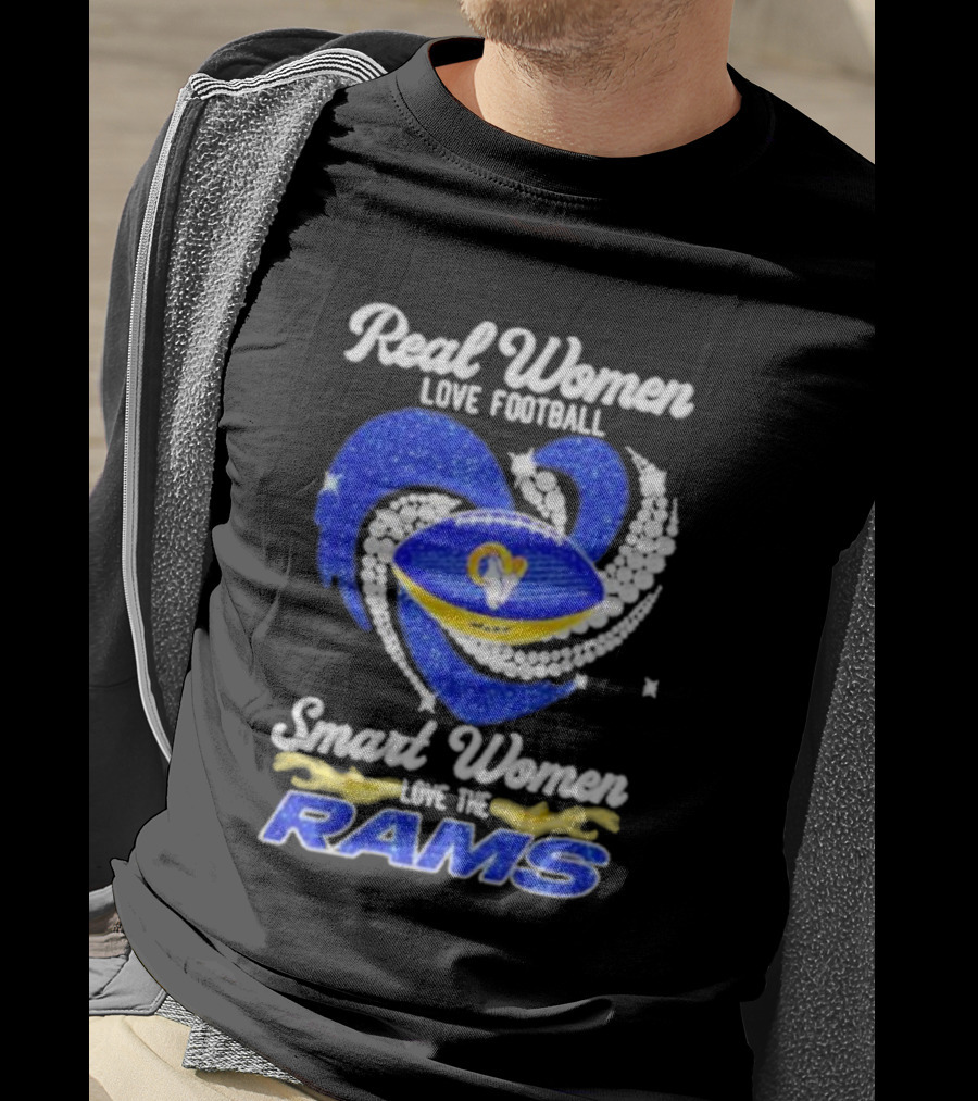 Real Women Love Football Smart Women Love The Rams Diamond Heart T-Shirt