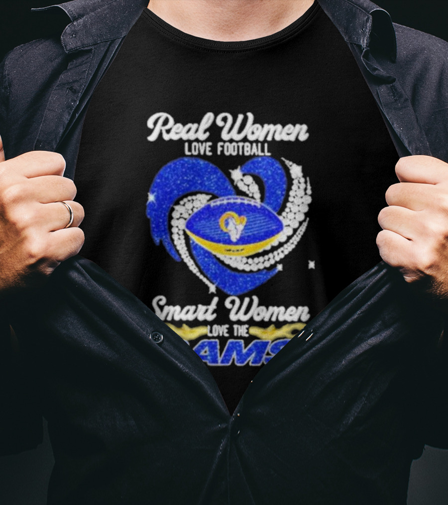 Real Women Love Football Smart Women Love The Rams Diamond Heart T-Shirt