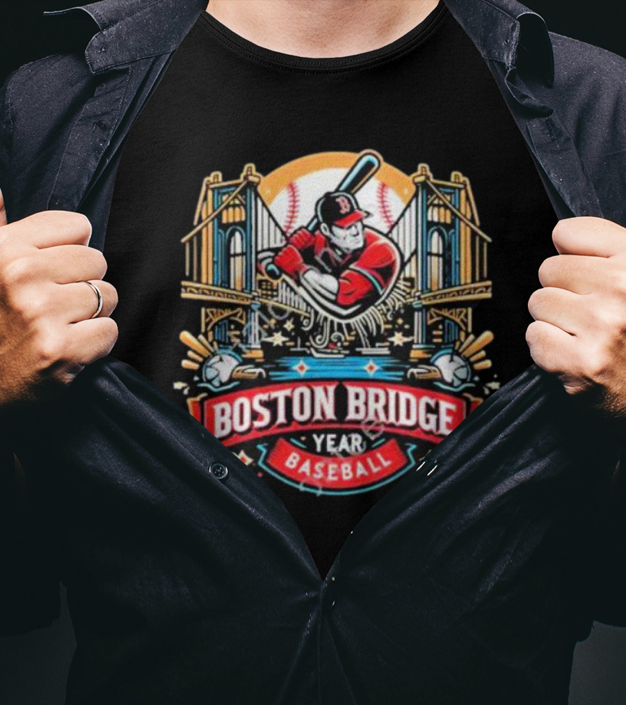 Shawn Palmerdesigns Boston Bridge Baseball Player Crossing Iconic Structure T-Shirt