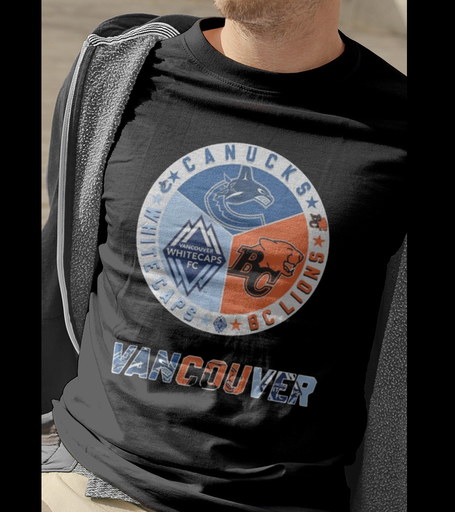 Vancouver Canucks Whitecaps BC Lions Logos Emblem T-Shirt