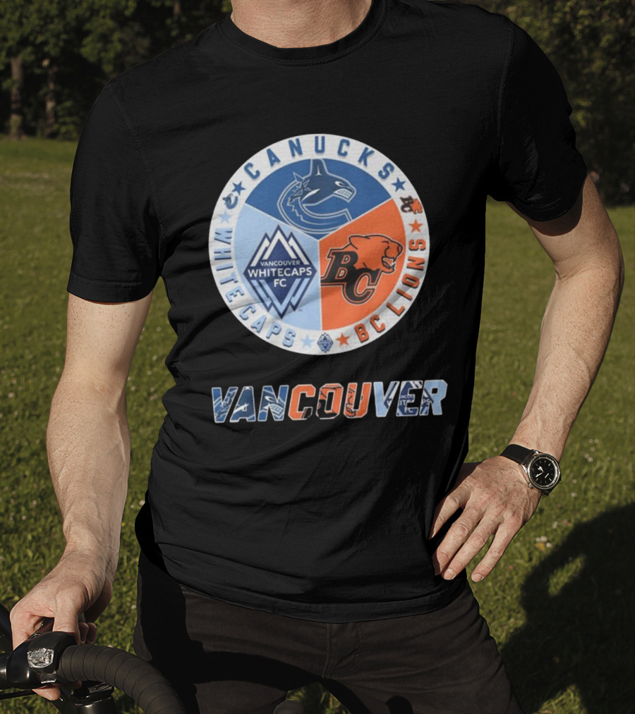 Vancouver Canucks Whitecaps BC Lions Logos Emblem T-Shirt