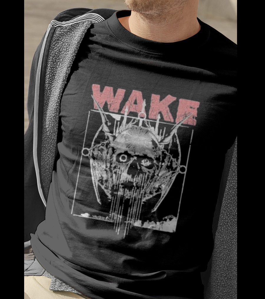 WAKE Skull With Wings And Abstract Elements T-Shirt