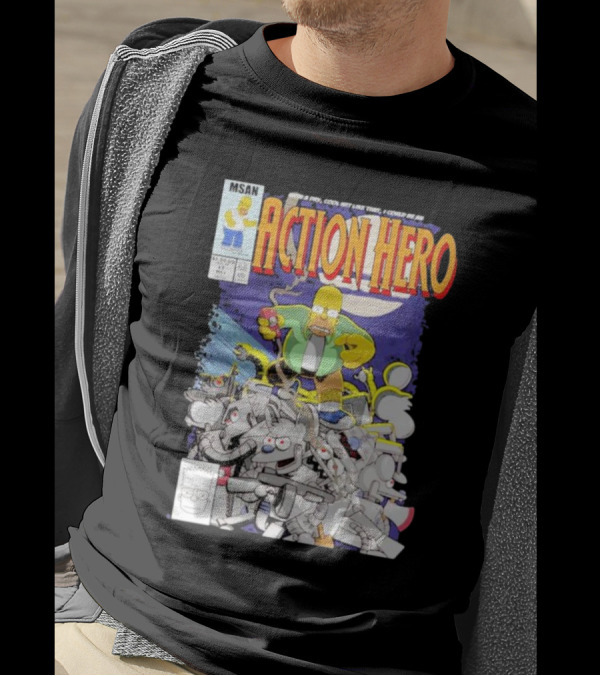 MSAN The Simpsons Action Hero With A Dry Cool Wit I Could Be An Action Hero With Mouse Robot T-Shirt