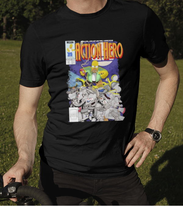 MSAN The Simpsons Action Hero With A Dry Cool Wit I Could Be An Action Hero With Mouse Robot T-Shirt