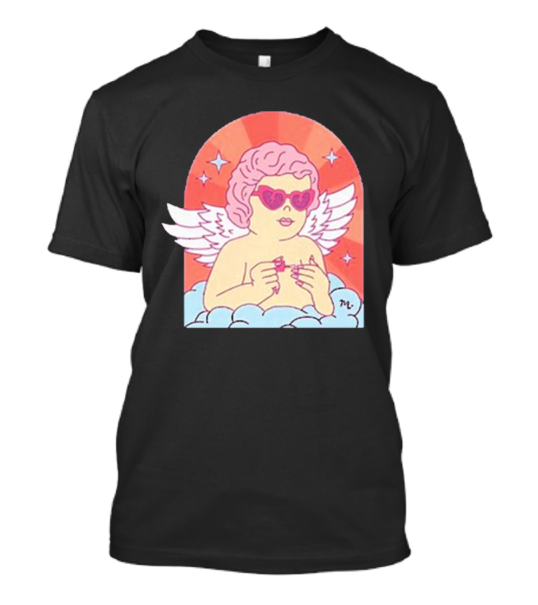 Maniology Cupid's Nail Spa Cherub With Heart Sunglasses And Wings T-Shirt