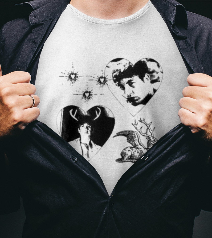 Mustardyardpress Store Oliver Hearts Deer And Faces T-Shirt