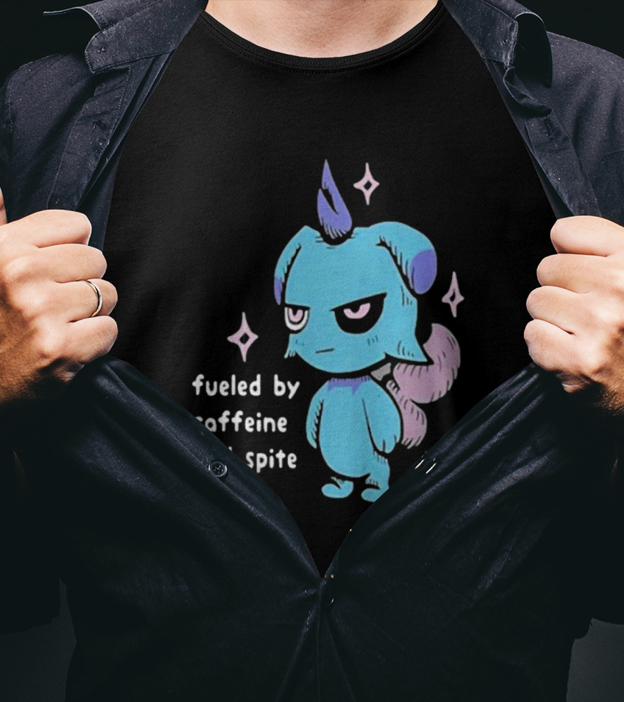 Palworld Fueled By Caffeine And Spite Blue Creature With Pink Stars T-Shirt
