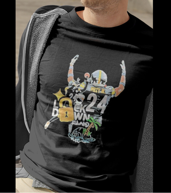 Peezy Jr 24 Lock Down Island Football Celebration With Palm Tree And Lock T-Shirt