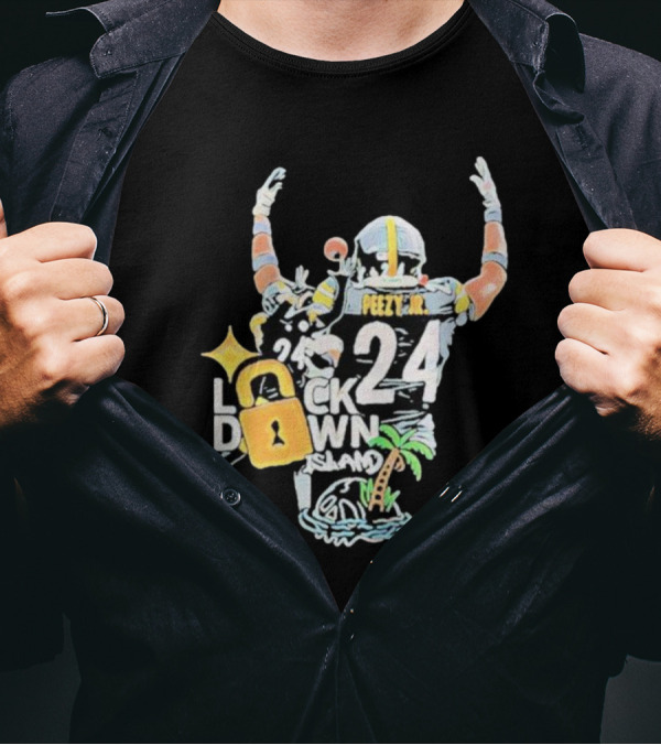 Peezy Jr 24 Lock Down Island Football Celebration With Palm Tree And Lock T-Shirt