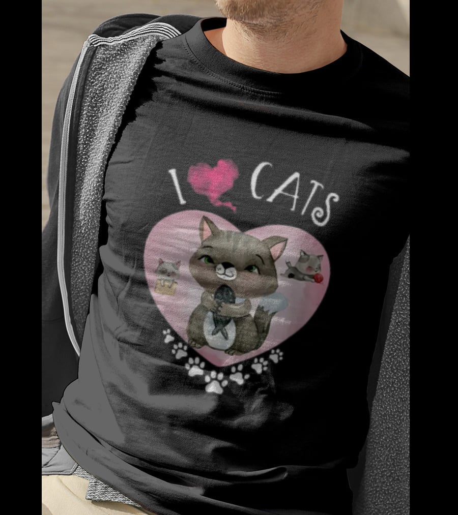 I Love Cats Heart And Paw Prints 365 Womens Cats I Love My Cats T-Shirt