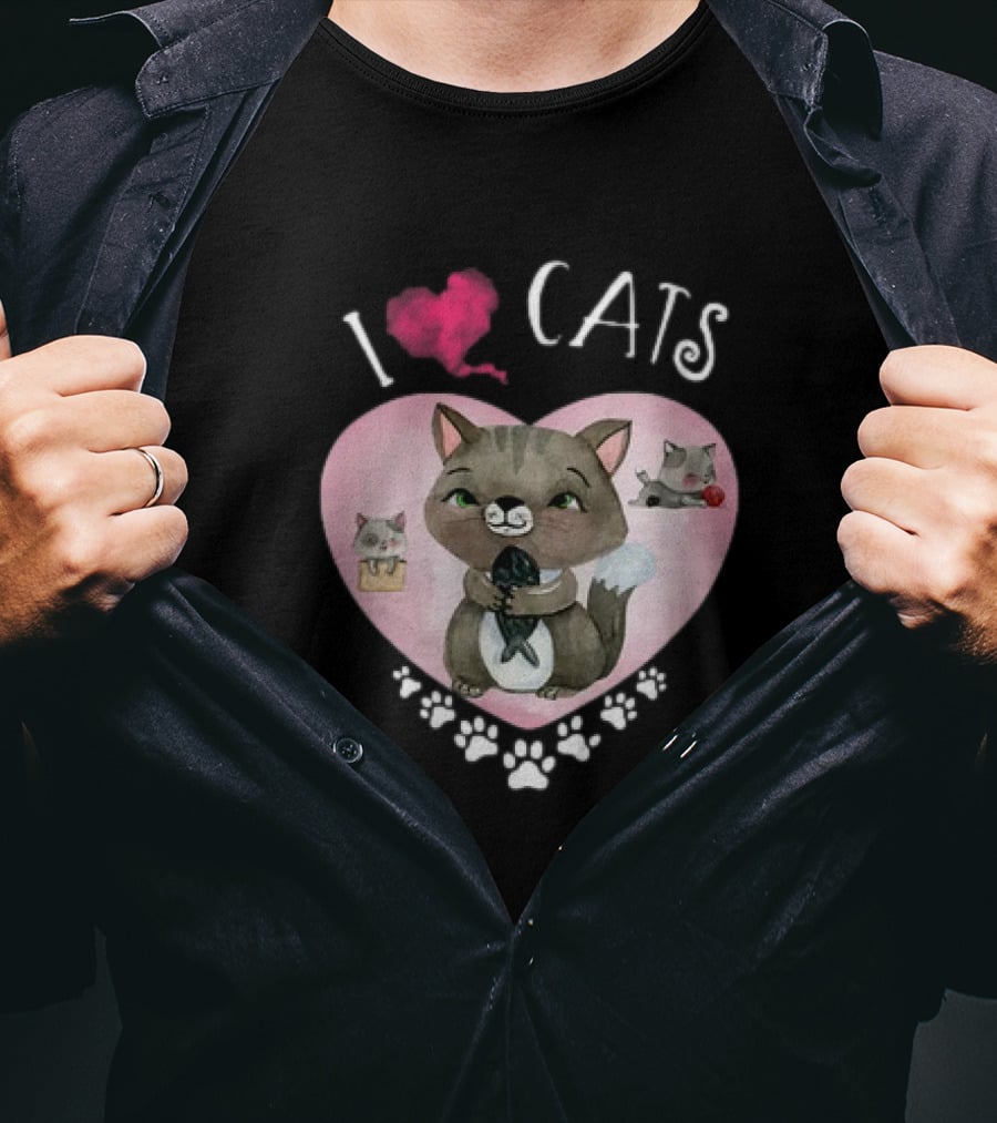 I Love Cats Heart And Paw Prints 365 Womens Cats I Love My Cats T-Shirt