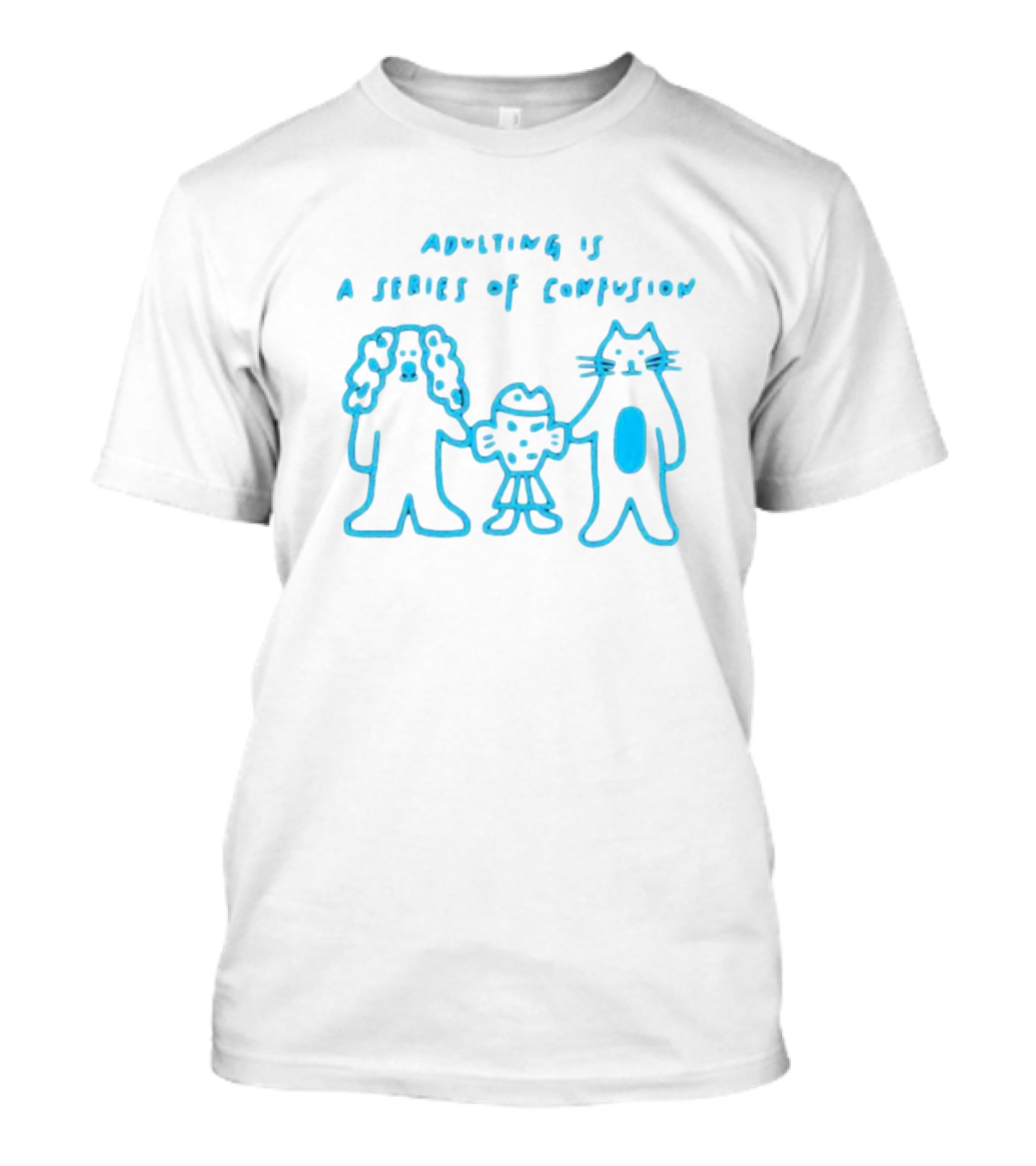 Adulting Is A Series Of Confusion With Bear, Fish, And Cat Characters T-Shirt