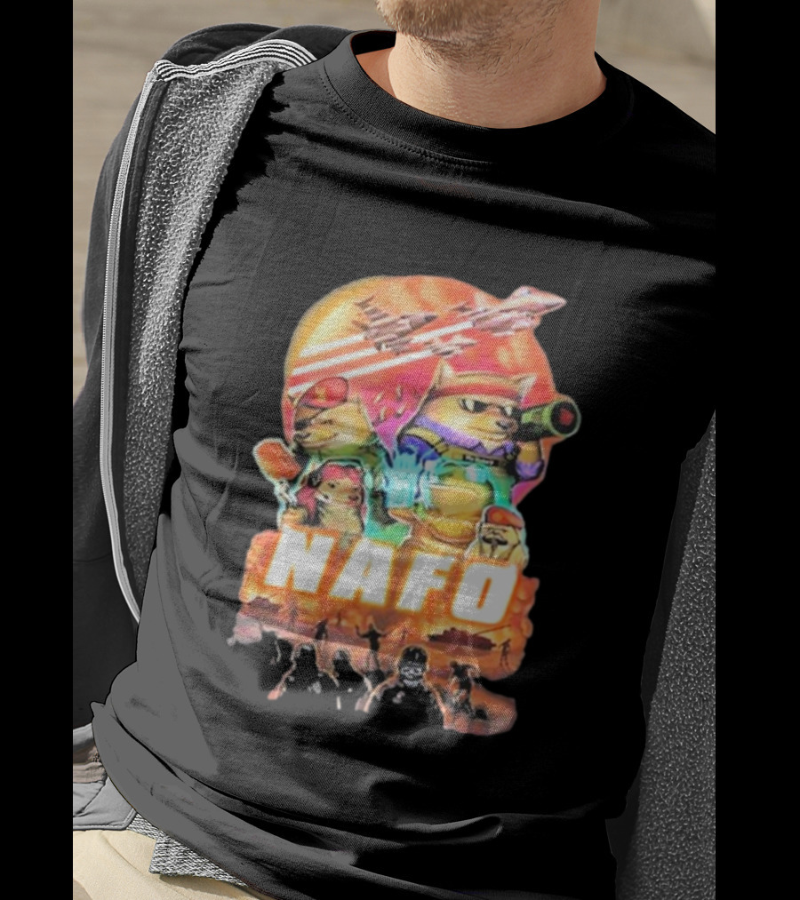 Bösartiger Nafo Warriors X Grandpa Yurko Fighter Jets And Soldiers Battle Scene T-Shirt