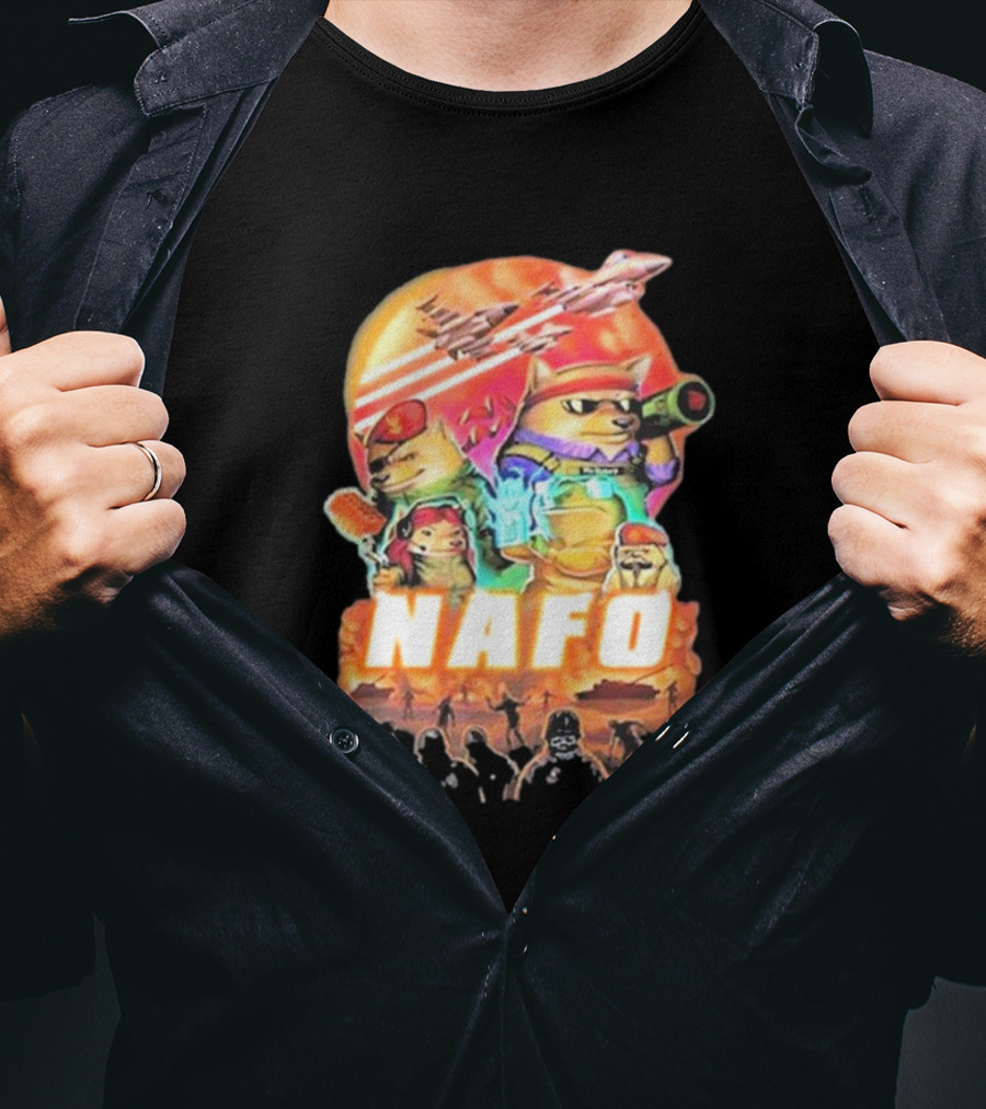 Bösartiger Nafo Warriors X Grandpa Yurko Fighter Jets And Soldiers Battle Scene T-Shirt