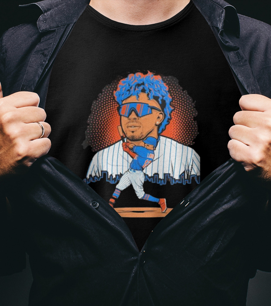 Francisco Lindor Baseball Player Skyline Batting Pose T-Shirt