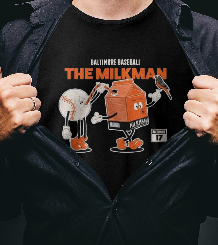 Baltimore Baseball The Milkman Cartoon Character With Baseball Baltimore 17 T-Shirt