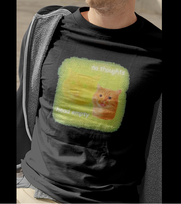No Thoughts Head Empty Cat Meme Green Background T-Shirt