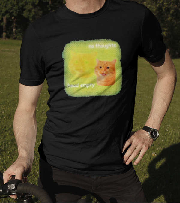 No Thoughts Head Empty Cat Meme Green Background T-Shirt