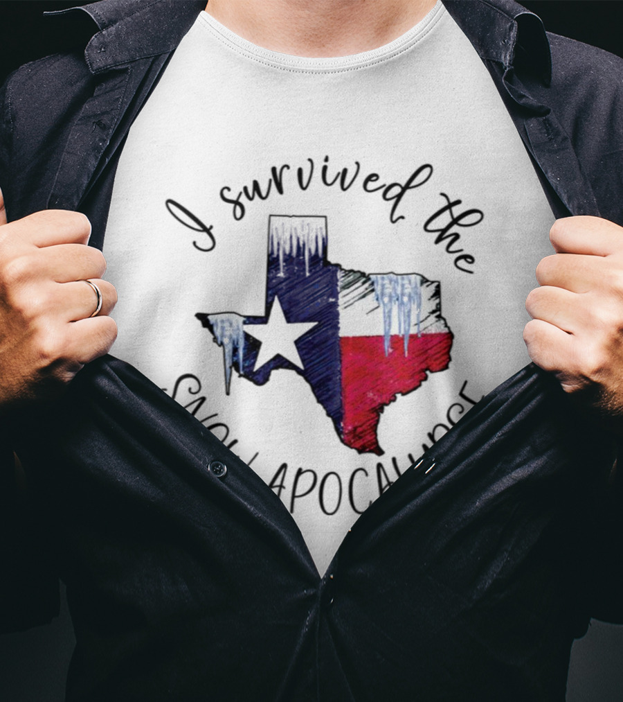 I Survived The Snow Apocalypse Texas Flag Icicles Map T-Shirt
