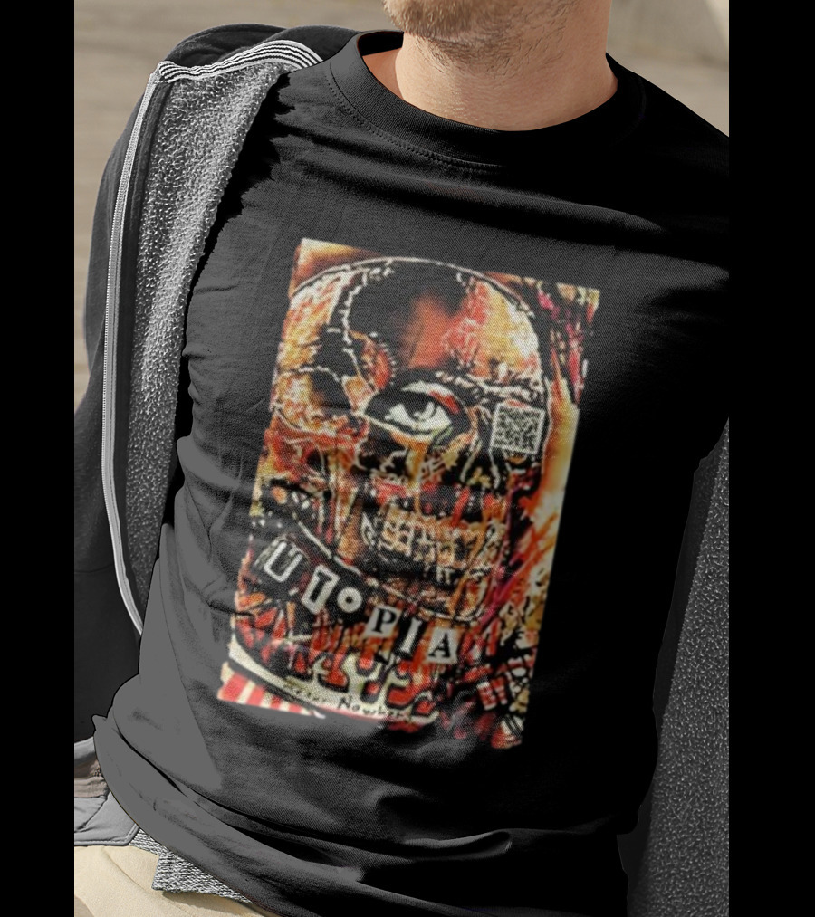 Utopia Means Nowhere Glitched Skull Collage With Eye And QR Code T-Shirt