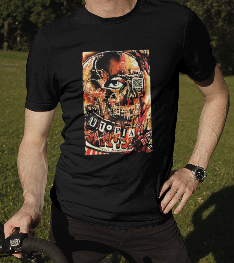 Utopia Means Nowhere Glitched Skull Collage With Eye And QR Code T-Shirt