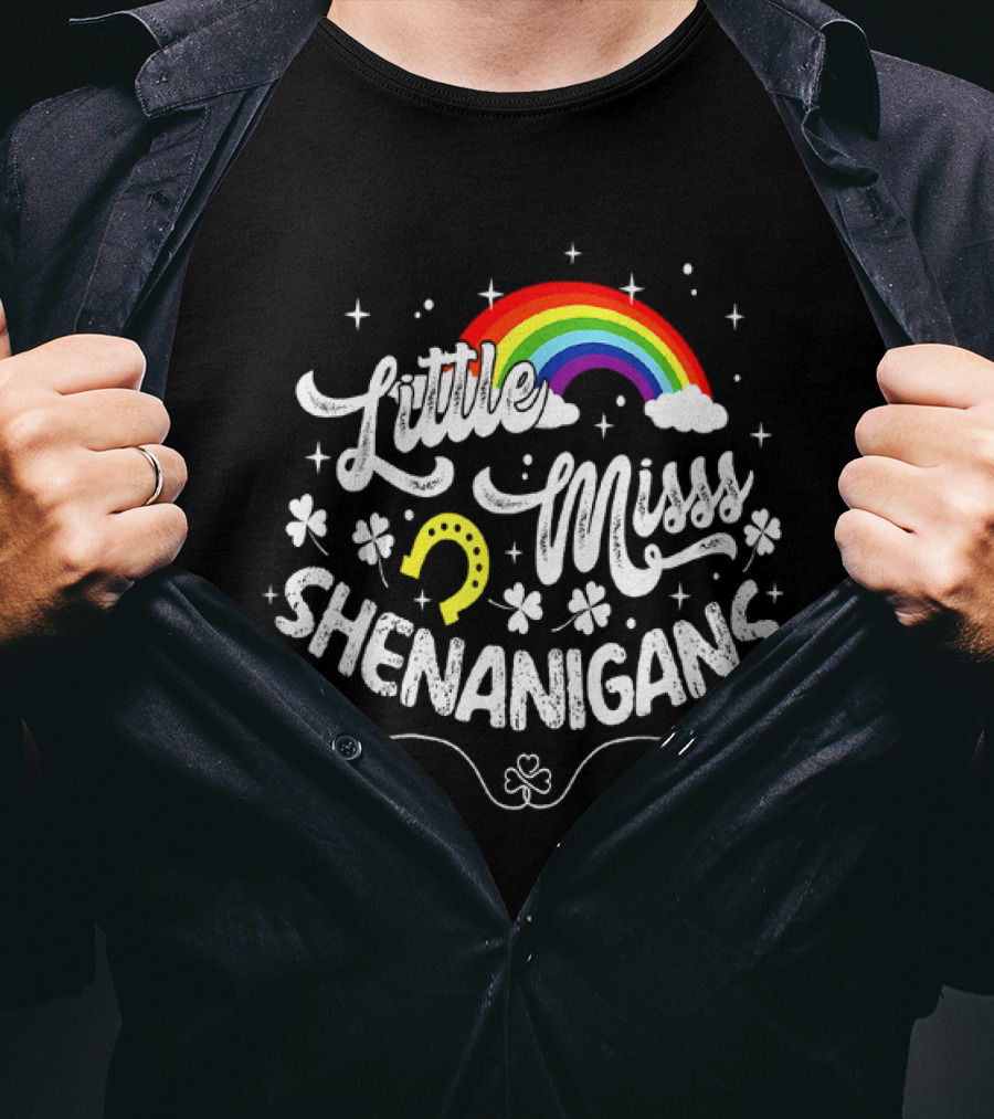 Little Miss Shenanigans Rainbow Clover Horseshoe Kids Girls Women T-Shirt