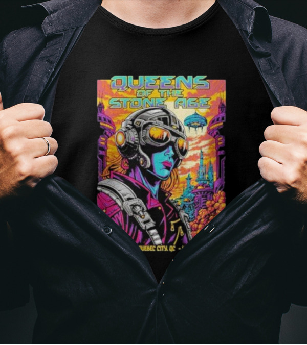 Queens Of The Stone Age Sun Apr 14 2024 Quebec City QC Videotron Centre Psychedelic Sci-Fi T-Shirt