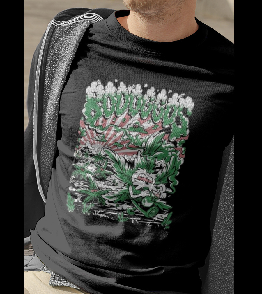 Bodoggos 4-20 Cartoon Dogs With Smoke And Green Leaves T-Shirt